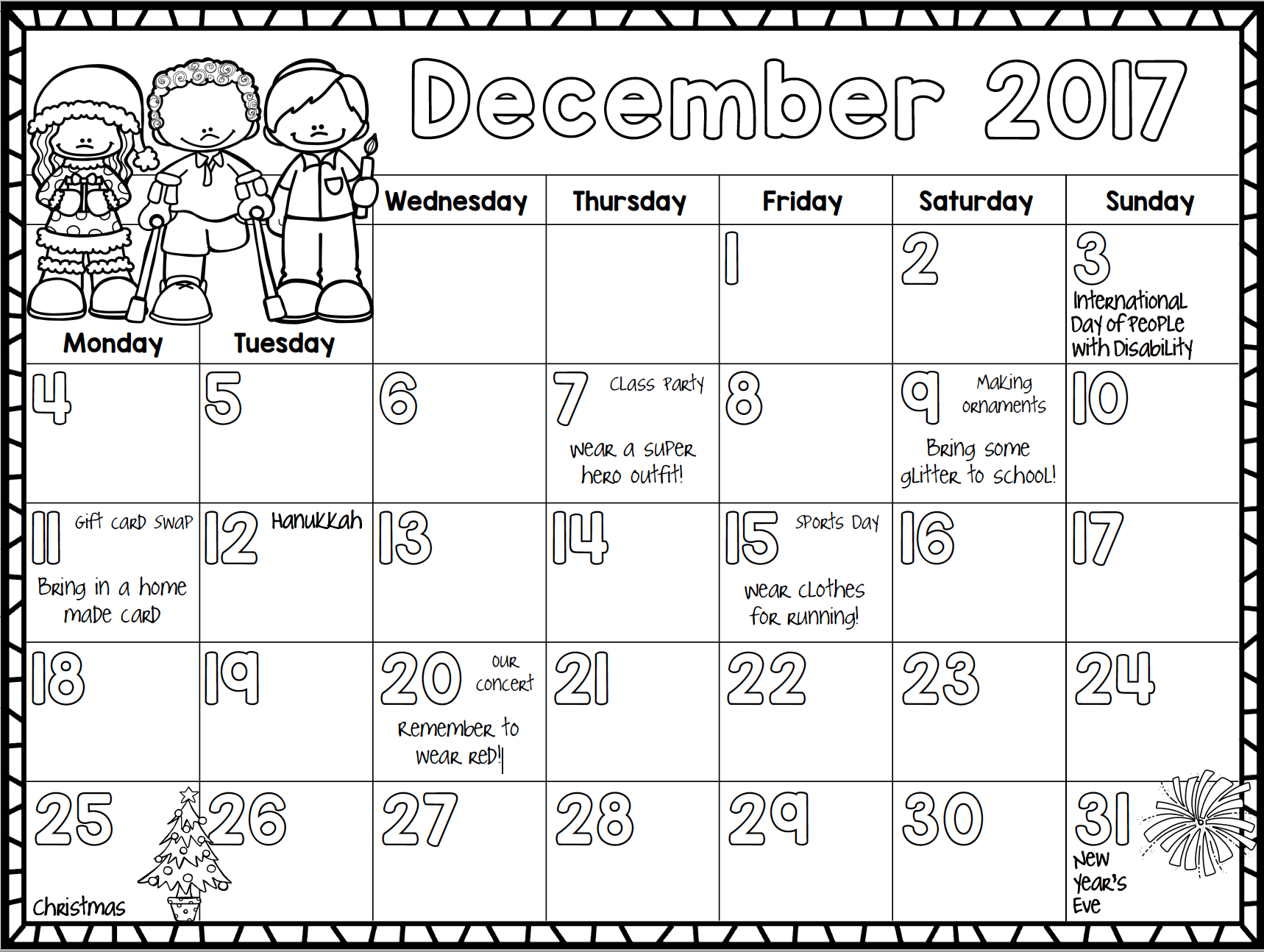 Free 2017-2018 Monthly Calendar for Kids  Liz's Early 